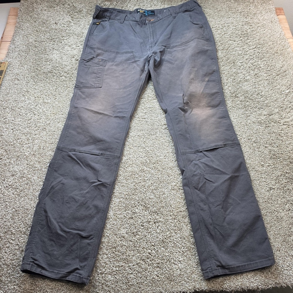 Ariat Pants Mens 42x38 Gray Carpenter Slim Straight Canvas Workwear Pockets *